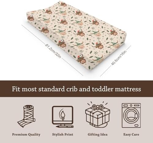 Christmas Highland Cow Winter Holiday Snowflakes Pattern Baby Changing Pad Cover, Unisex Christmas Nursery Diaper Changing Table Pad Mat Sheet for Boys Girls-16x32