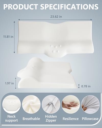 SMDR Ultra Slim Ergonomic Memory Foam Cervical Pillow – Low Profile Orthopedic Neck Support Pillow for Stomach, Side & Back Sleepers, 2"–0.8" Thin Design, Washable Cover