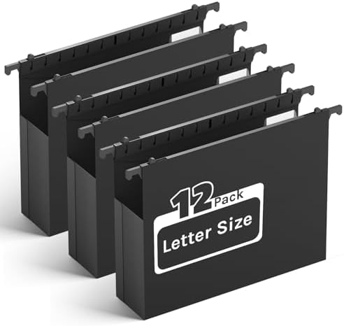 Plastic Hanging File Folders Letter Size,Heavy Duty 2" Expandable File Folder with Tabs,12 Pack Reinforced Expanding Hanging Folder,File Cabinet Folder,Extra Capacity Hanging Organizer for Home Office