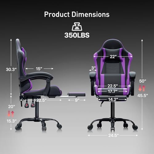 MoNiBloom Gaming Chair, Footrest & Lumbar Support, Height Adjust, Purple