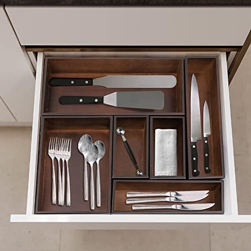 PRATIQUE Bamboo Drawer Organizer - Kitchen Utensil Organizer Silverware Tray Cutlery Holder，Office Desk Supplies and Accessories,5.9 * 3 * 2.6,Nut-brown
