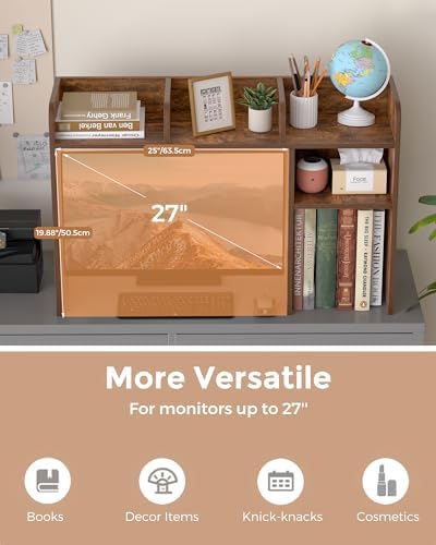 LAND·VOI Desktop Bookshelf, Countertop Storage Hutch with 5 Shelves for Computer Desk, Desk Organizer for Home Office Dorm, Dressing Tabletop, Bar Countertop, Rustic Brown EDS01R