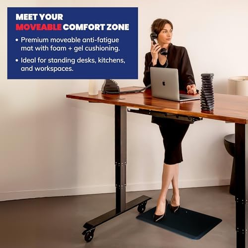 Patented One Foot Moveable Premium Ergonomic Anti-Fatigue Foam & Gel Mat for Adjustable-Height Office Desks, Kitchen Floors, and Home, Made in USA, Charcoal Black for Hard Surfaces