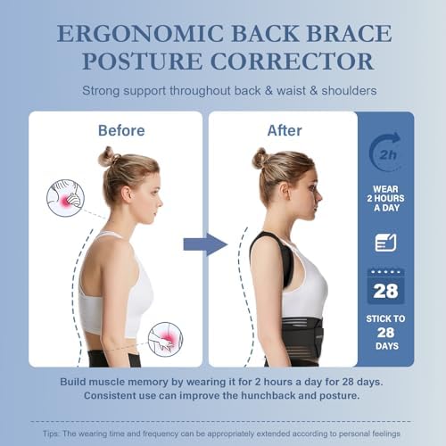 Back Brace Posture Corrector for Women and Men, Shoulder and Back Support Brace, Adjustable Back Straightener Posture Corrector for Pain Relief and Improves Posture (Medium)
