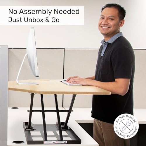 X-Elite Pro 40" Corner Standing Desk Converter with Pneumatic Lift | Adjustable Sit to Stand Riser, L-Shaped Desks & Cubicles | Fully Assembled Computer Workstation (American Maple)