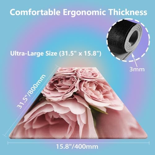 Vintage Pink Rose Flowers Large Mouse Pad, Retro Rosa Floral Art Desk Mat