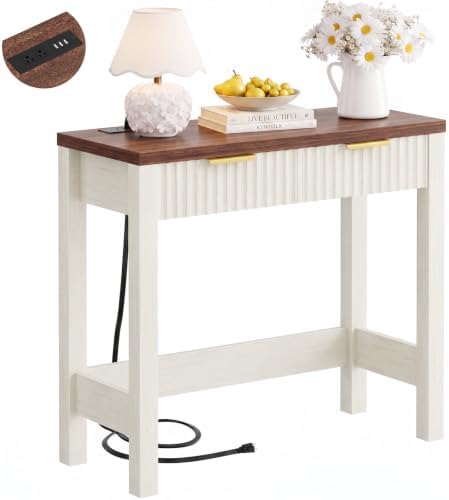 Cyclysio 32" Small Console Table with Charging Station & 2 Fluted Drawers