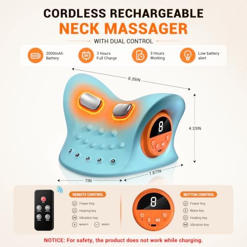 Cordless Neck Massager with Heat for Pain Relief Deep Tissue