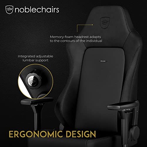 noblechairs Hero Gaming Chair/Office Chair with Lumbar Support, PU Hybrid Leather, Black Edition
