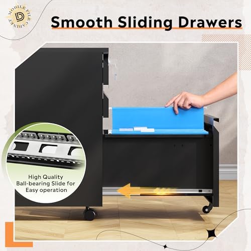 DEVAISE 3 Drawer Mobile File Cabinet with Lock, Required Assembly