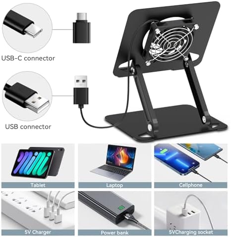Cooling Stand for Surface Pro,Tablet Cooler Stand Holder with Quiet Fan Heavy Duty for iPad Pro Air Series,Microsoft Surface Series,Samsung Galaxy Tabs,Portable Monitor...Up to 15'' Tablets-Black