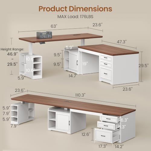 SEDETA Farmhouse L Shaped Standing Desk with Storage for Home Office, White