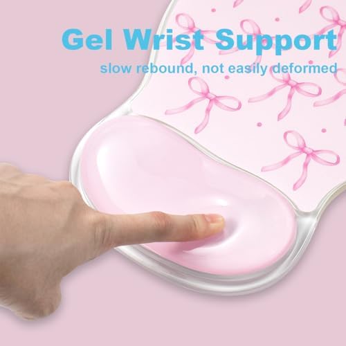 Pink Bow Mouse Pad with Gel Wrist Support - Cute Erogonomic Mousepad