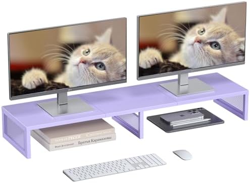 Dual Computer Monitor Stand Riser, Desk Organizers and Accessories, Printer & TV Stand, Desk Shelf, Office Desk Accessories & Desktop Workspace Organizer for Office Supplies, Purple