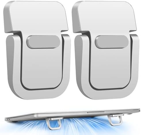 Mini Laptop Stand, Portable Laptop Stand, Foldable & Lightweight Ergonomic Riser with Ventilated Cooling, Sleek Computer Notebook Holder Fits Keyboards &10-17.3 Inch Laptops, Silver