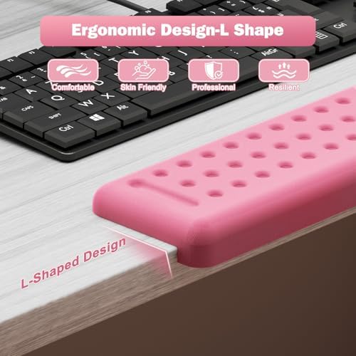 Leolee L-Shaped Desk Elbow Pads for Desk, Pink Memory Foam Arm Rest