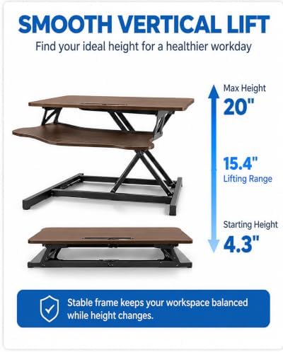 Standing Desk Converter, Adjustable Dual Monitor Riser, Walnut