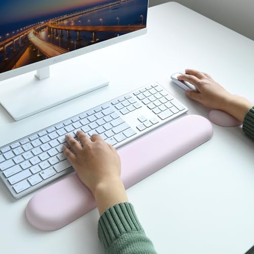 Keyboard Mouse Wrist Rest Set, Gel Ergonomic Wrist Rest for Keyboard and Mouse Non Slip Base, for Laptop, Desktop Computer, Office Desk Accessories (Pink)