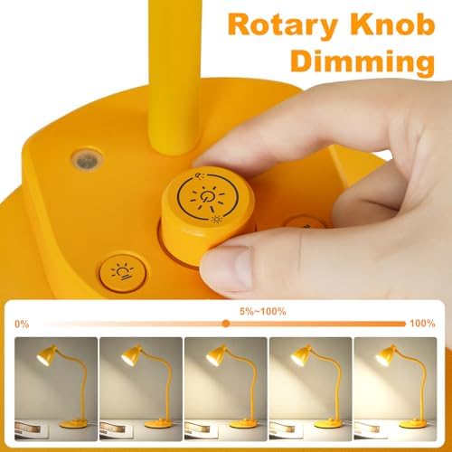 BOHON LED Desk Lamp with USB Charging Port 3 Color Modes Fully Dim, Yellow