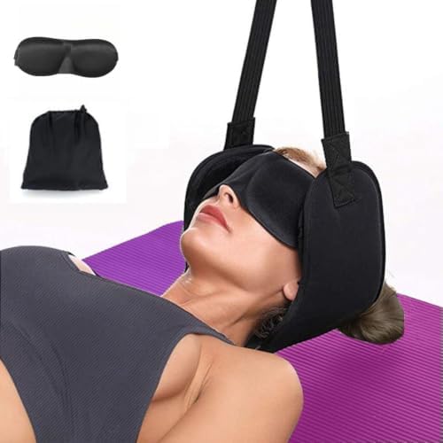 WEEOATAR Adjustable Neck Traction Stretcher Strap for Pinched Nerves, Portable and Easy to Use with Release Buckle, Neck Decompression Device Without Ear Holes for Indoors or Outdoors (Black 1)