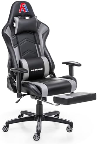 AA Products Gaming Chair Ergonomic High Back Computer Racing Chair Adjustable Office Chair with Footrest, Lumbar Support Swivel Chair - Upgraded Version BlackGrey