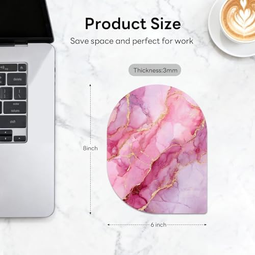 Contoured Oval Mouse Pad 6x8in Non-Slip for Laptop,Pink Marble