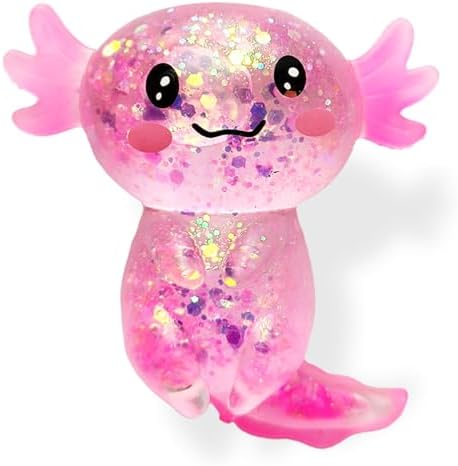 Axolotl Squishy Stress Relief Toy Glitter Fidget Toys Cute Malt Sugar Axolotl Toy Fidget Toys Adults Fidget Toy for Kids Youth Adult, Party Favors Anxiety Relief Squishy Toys(Pink)