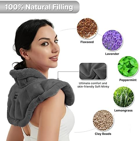 MORLIDEN Neck Heating Pad Microwavable for Shoulders, Warmer Wrap Microwave Heating Pad for Neck and Shoulders for Pain Relief - Gray