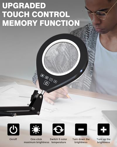 Magnifying Glass with Light, 10X/5X Lens, Dimmable, Swing Arm, White