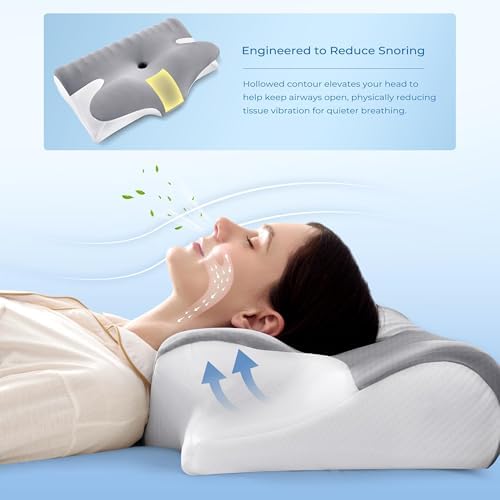 BDEUS Ergonomic Cervical Pillow for Side Sleepers, 2-in-1 Contour Orthopedic Memory Foam Pillow for Neck Shoulder Pain Relief, Sleep Apnea, Anti Snore, Pillow with Arm Rest, Head Cradle, Grey