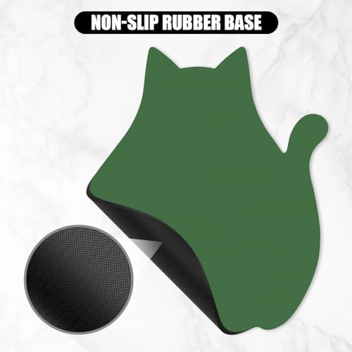 Funny Mouse Pad Cute Cat Shape Office Desk Accessories Decor for Women 9.65 x 8 Inch Small Mousepad with Non-Slip Rubber Base Washable Waterproof, Forest Green