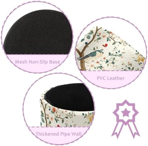Leather Pen Holder for Desk, Birds Branches Butterflies Pencil Cup Pen Organizer Makeup Brush Holder for Office Home Kids Countertop Desk Accessory Storage