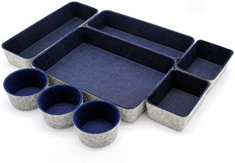 Welaxy 8pc office desk drawer organizer tray felt Storage bins Shallow Navy