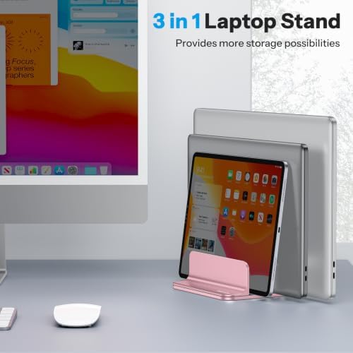 OMOTON 3-Slot Multiple Vertical Laptop Stand, Fits MacBook, Rosegold