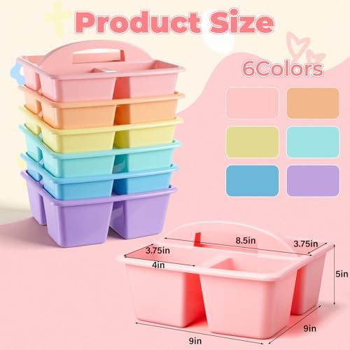 Kathfly 6 Pack Classroom Caddy Organizer with Handle Bulk, Macaron Color