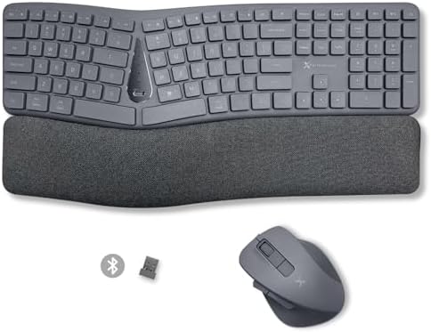 X9 Gray Ergonomic Keyboard and Mouse Wireless Combo - Split Keyboard and Mouse Set, Bluetooth/2.4G, Soft Wrist Rest, Rechargeable, Silent Keys, Multi-Device for Laptop, PC, Mac, iOS, Android