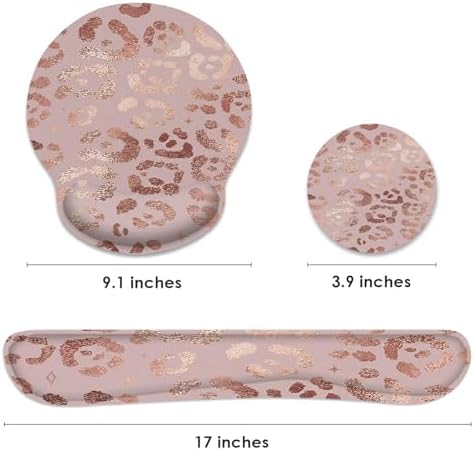 Britimes Ergonomic Mouse Pad Set with Wrist Rest, Leopard Rose Gold Pink