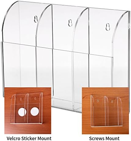 Hipiwe Wall Mount Remote Control Holder Acrylic Media Organizer, 3 Slots