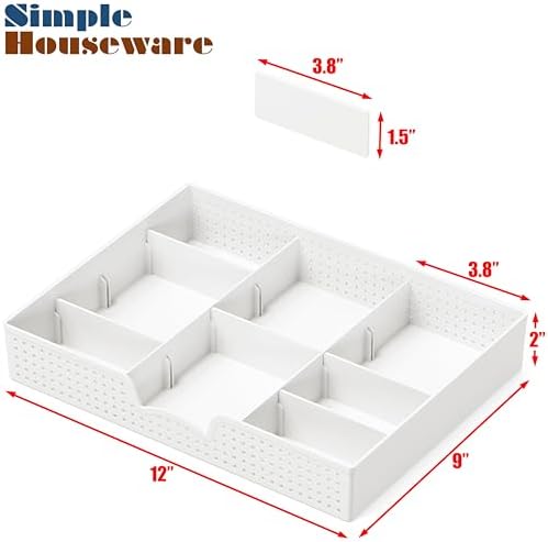 Simple Houseware Drawer Organizer Tray, 9 Adjustable Compartments, White