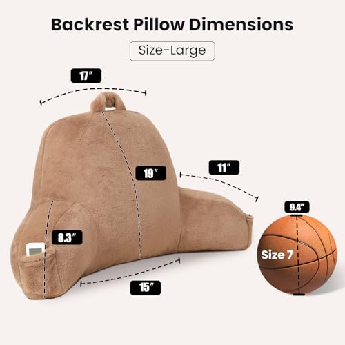 Large Plush Backrest Pillow for Sitting in Bed,Faux Fur,Khaki