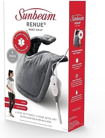Sunbeam Heating Pad for Neck and Shoulder Pain Relief with Auto Shut Off and Moist Heating Option 22 x 14 Grey