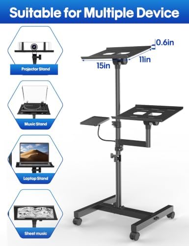 Projector Stand, 2-Shelf Laptop Tripod Stand with Adjustable Height
