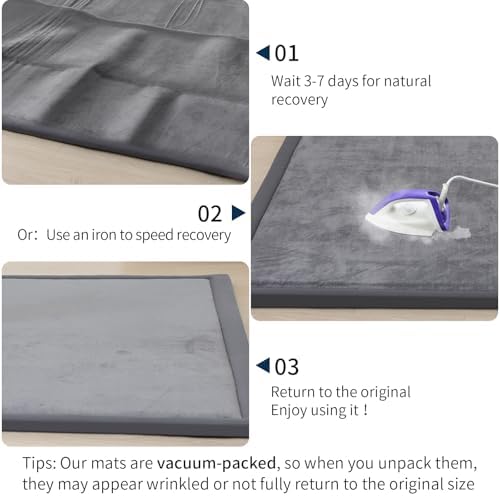 ACOMOPACK 1.3" Thick Baby Play Mat for Floor,50x50 Elasti-Foam Playpen Mat for Kids,Infants,Toddlers, Ultra Soft Crawling Mat with Non-Slip Bottom,Tummy Time,Nursery Rug,Yoga,Tatami（Dark Grey）