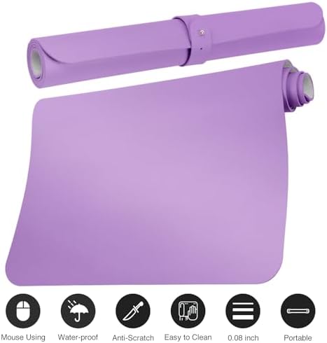 Boutilon Leather Desk Pad Protector,Non-Slip Mouse Pad,Laptop Desk Pad,Office Mouse Mat,Waterproof Leather Desk Blotter,Desk Writing Pad for Office and Home (M-Purple,30"x14")