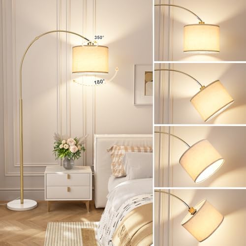 Ambimall Dimmable Arc Floor Lamp with Remote, Color Temp Adjustable, Marble
