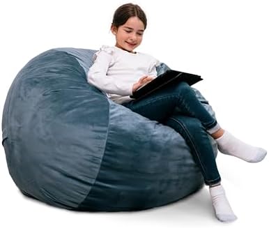 Big Joe Fuf 3.5Ft Foam Bean Bag Chair for Kids, Teens, Slate Blue Plush Soft Polyester, 3.5 Foot Large Ultra-Soft Seat for Gaming, Bedroom, Reading Nook