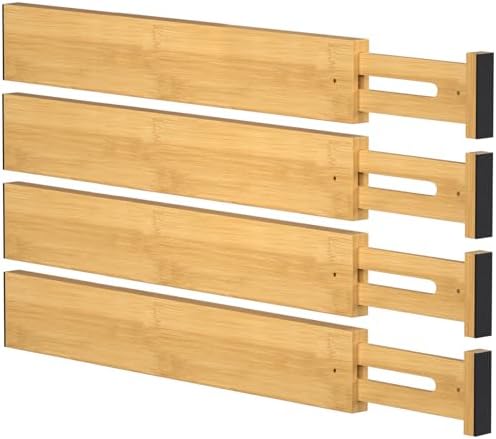 Bamboo Drawer Dividers, Adjustable Drawer Organizers, Fits 17.6–21" Drawers