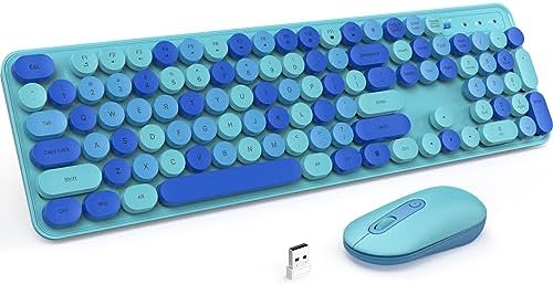 Wireless Keyboard and Mouse, Full-Sized Typewriter Keyboard Silent, Blue
