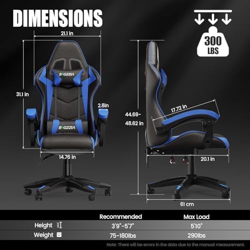 Bigzzia Gaming Chair with Lumbar Support, Ergonomic Gamer Chair Blue
