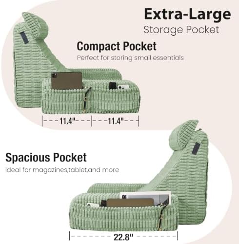 Reading Pillow for Bed Sitting Up with Large Pockets,Modern Style